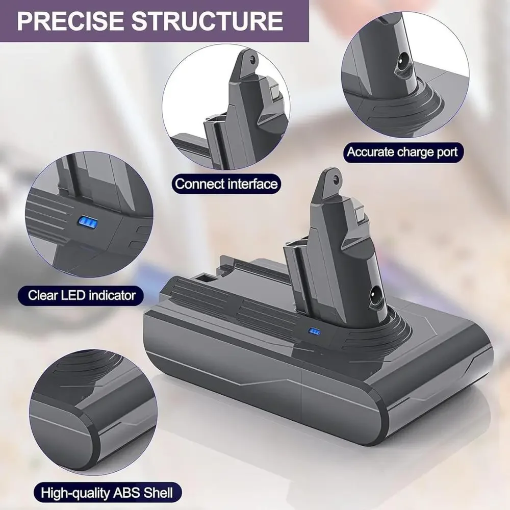 LONG FIT V6 DC62 Battery Replacement 6500mAh Compatible w Dyson V6 Animal V6 - Picture 3 of 7